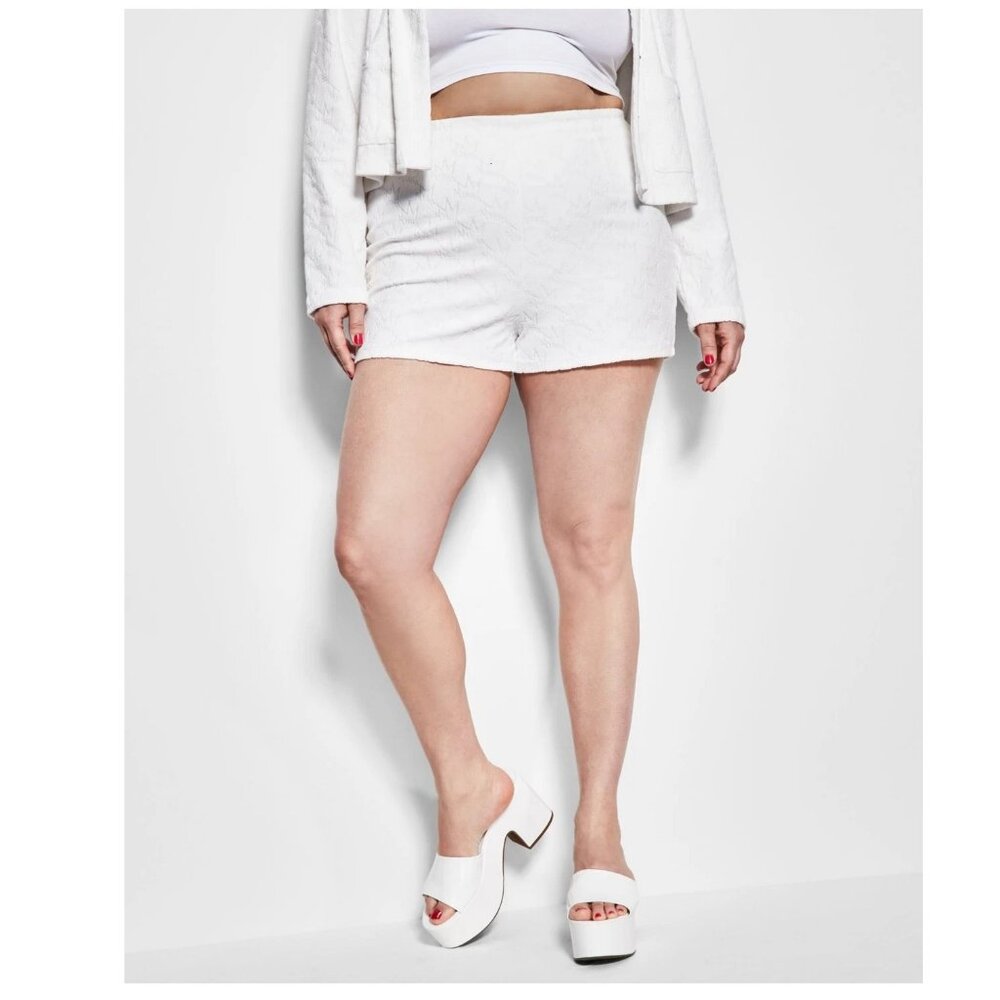 Royalty by Maluma Women's Crown-Embossed French Terry Shorts, Ivory, XL